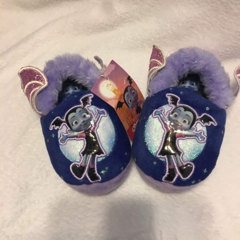 Disney Junior Vampirina Slippers Kids Size 7/8 Purple Blue New Bat Wings Glitter